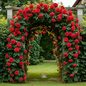 Роза плетистая Алый Триумф купить по цене от 319р. в интернет-магазине «Посадика» с доставкой почтой в в Симферополе и по всей России – [изображение №1].